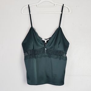 WAYF Satin Cami Tank Top Women's XL Emerald Green Lace Silky Sexy Camisole